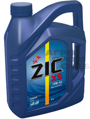 Масло ZIC X5 SAE 10w-40 API SN (П/СИНТ) (Корея) 4л.